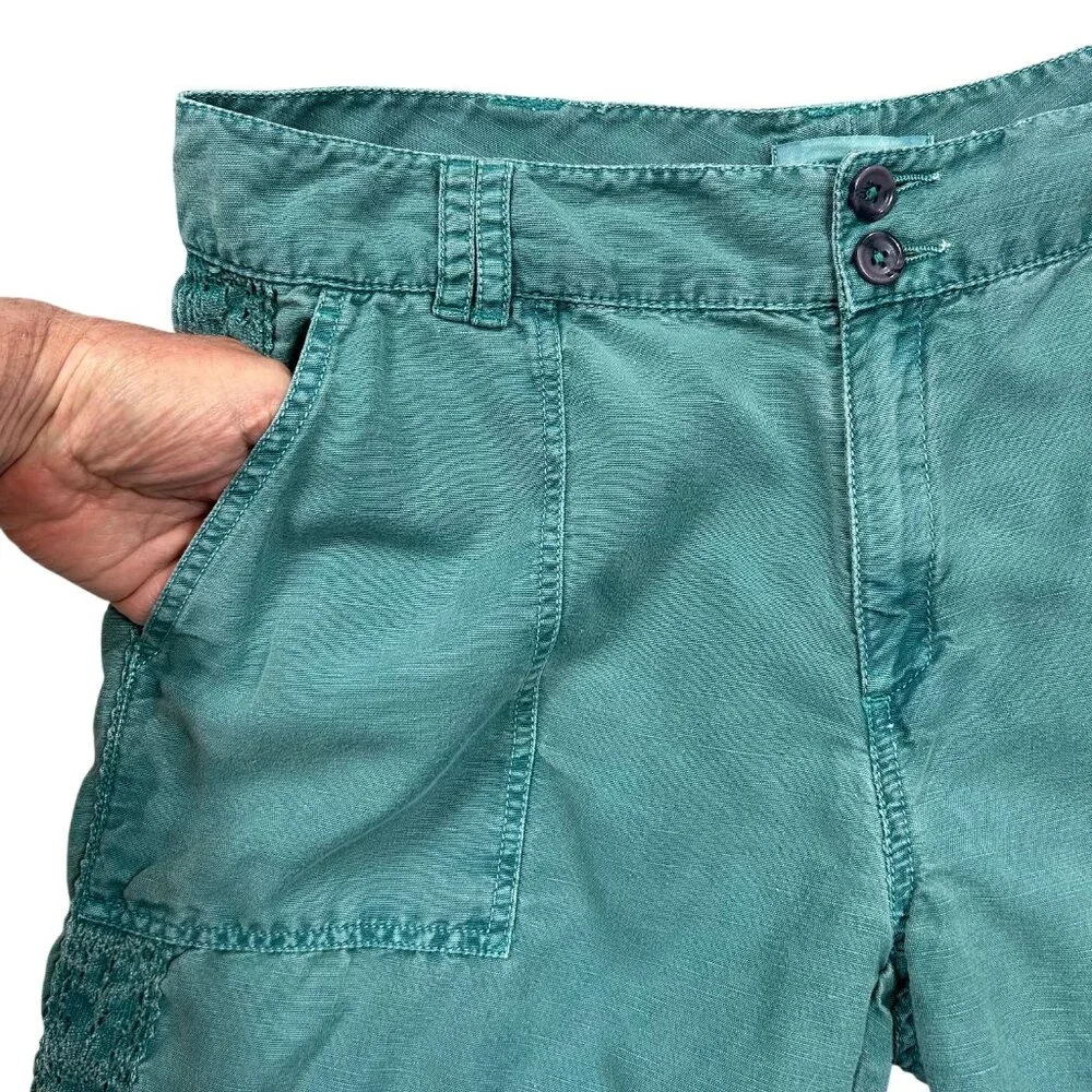 Sundance Turquoise Linen Cotton Lace Accent Shorts Size 12 - Picture 5 of 8